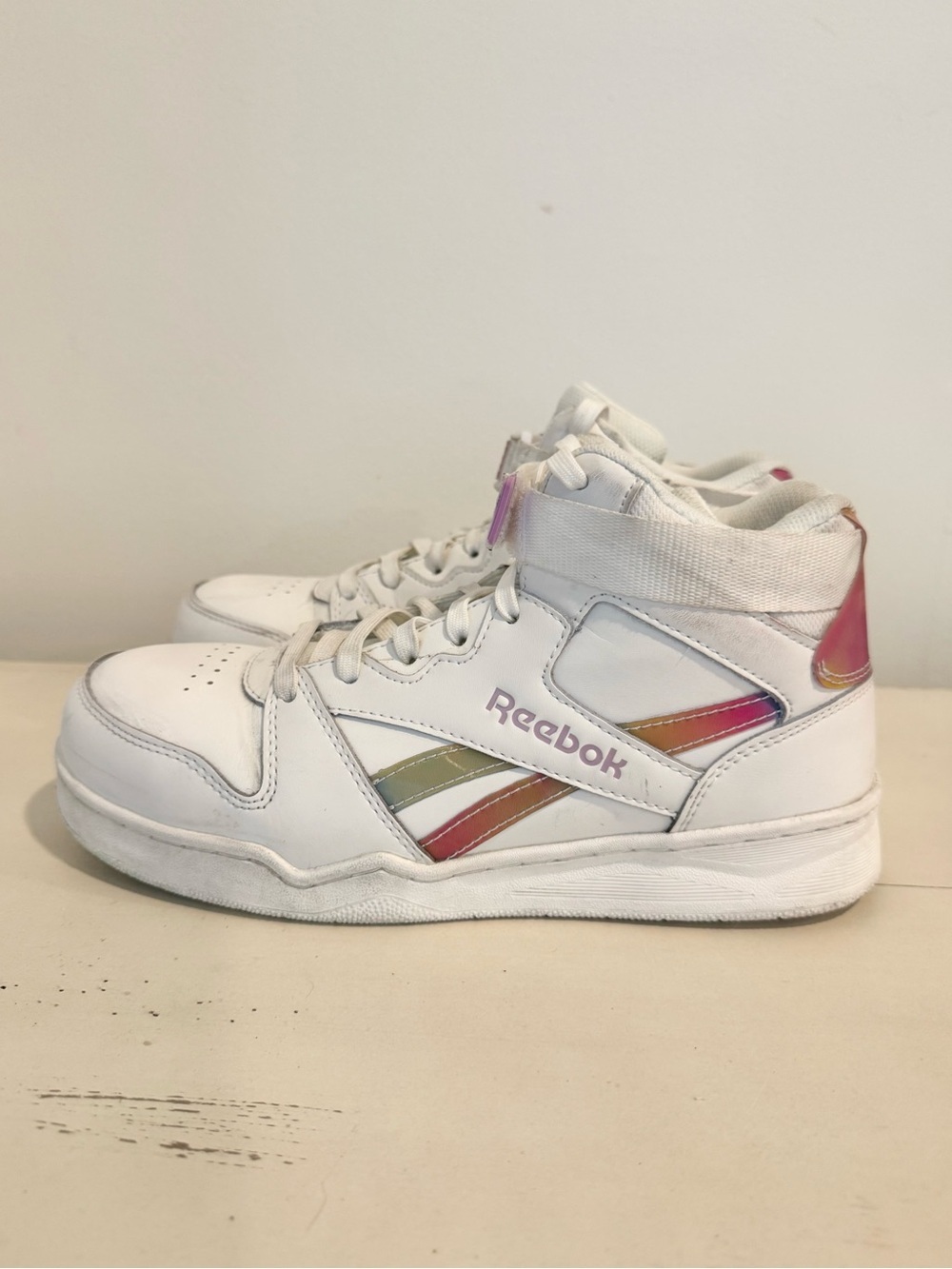 Reebok Work White Holographic High Top Leather Sneakers Safety Toe Size 9W - Picture 2 of 15
